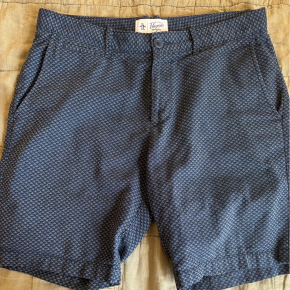 Penguin Navy Geometric Men's Shorts - Picture 1 of 6
